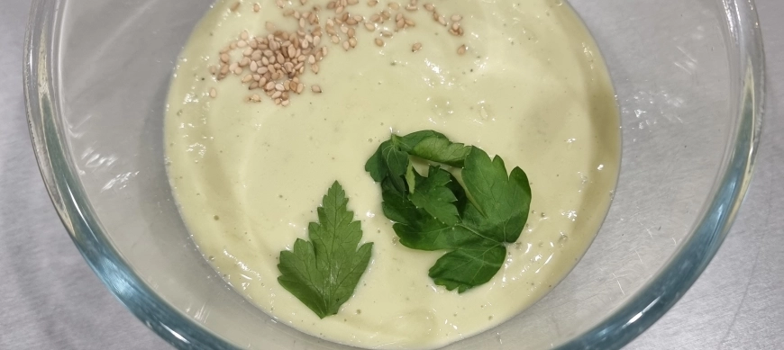 Crema de aguacate, pepino y pera