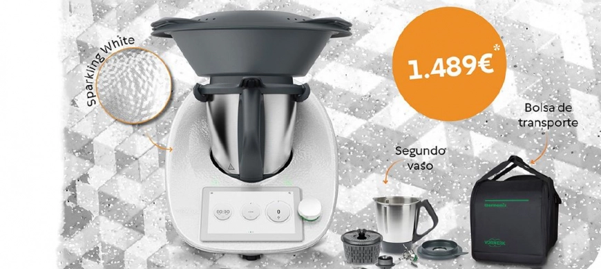ELIGE Thermomix®!! Cambia tu forma de cocinar con TM6 Sparkling White + segundo vaso + Bolsa de transporte