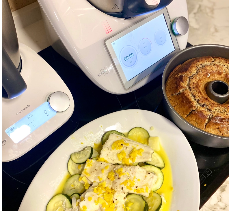 Con Thermomix Friend: Bacalao con mantequilla de cítricos y muffins con chips de chocolate