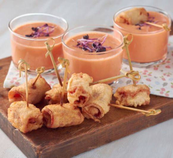 Melón con jamón en tempura con gazpacho de melón con Thermomix® desde Majadahonda Madrid